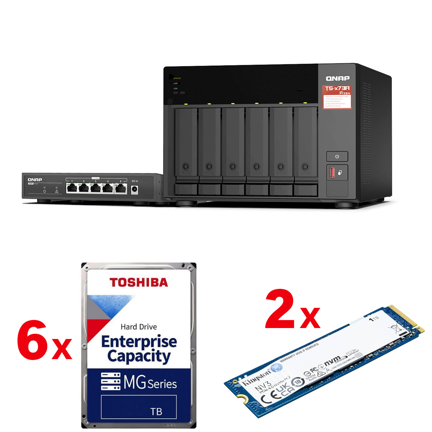 QNAP - TS-673A-8G-72TB - התמונה להמחשה בלבד